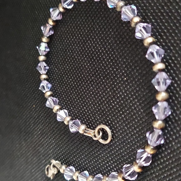 Amethyst Crystal silver beaded 9" Sterling Silver Anklet - Picture 2 of 4